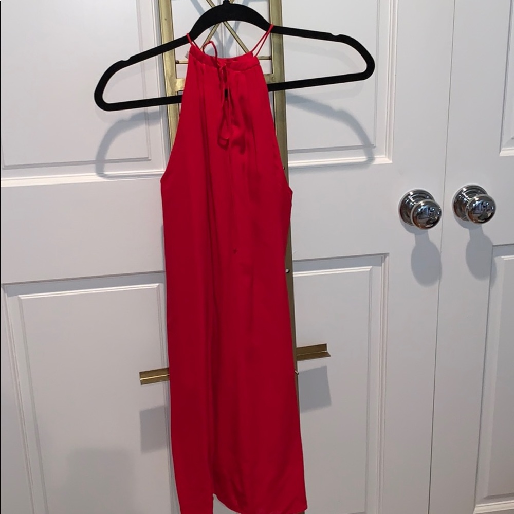 red halter neck dress